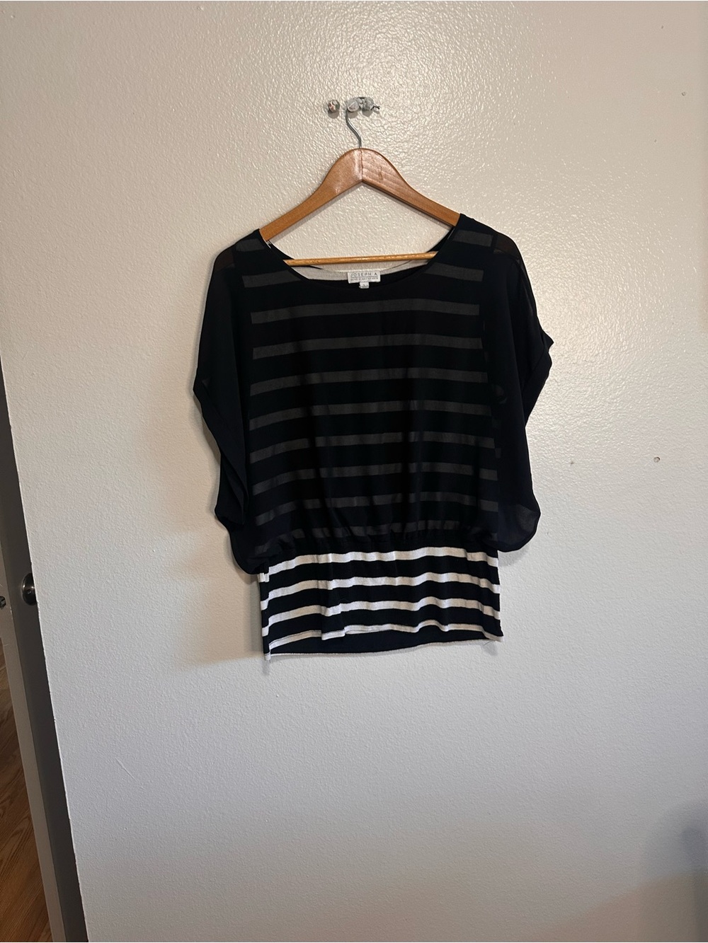 Joseph Black and White Striped Blouson Tunic